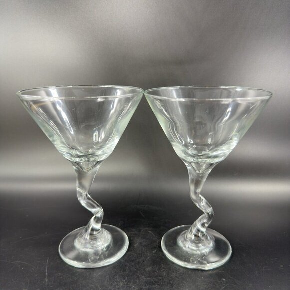 Martini Glasses Squiggle Cocktail Bent Stem Crooked Cocktail Set 2 Clear Glasses - Picture 11 of 14